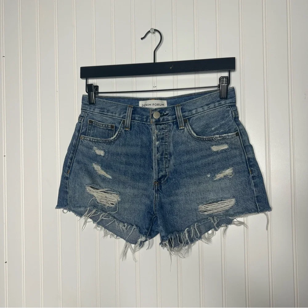 Aritzia Denim Forum Organic Cotton The Ex Boyfriend Distressed Button Shorts 25